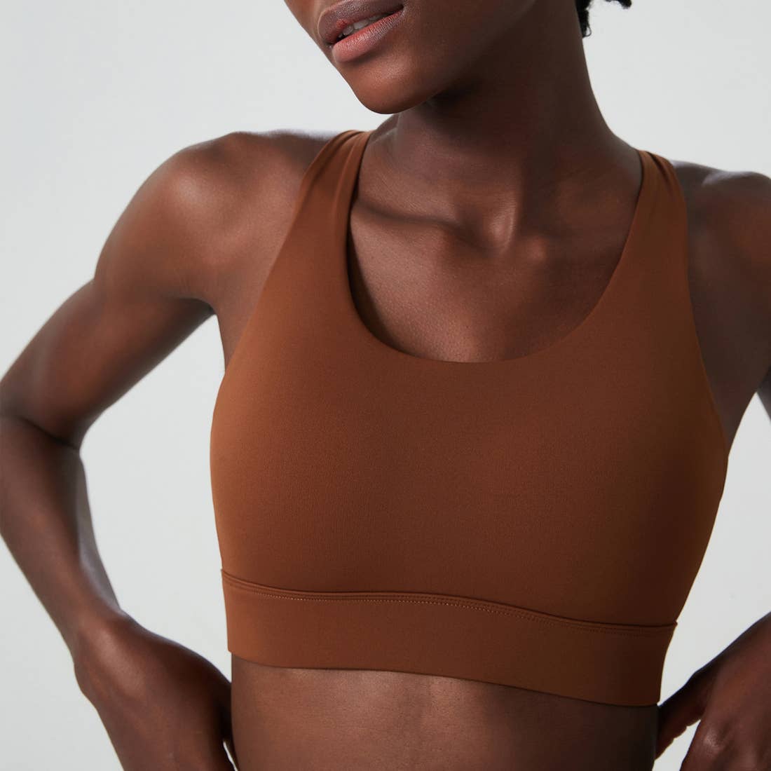 Solid Color Back Buckle High Support Fitness Sports Bra